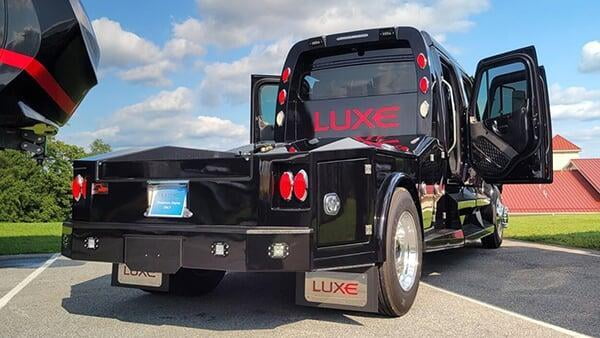 luxe black rv hauler freightliner