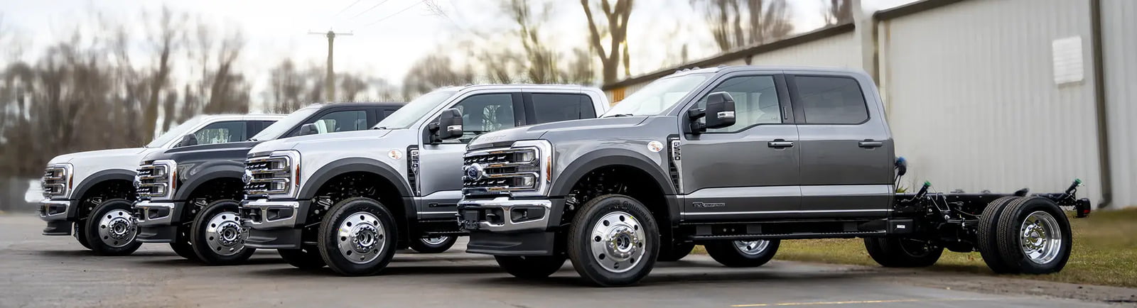 Ford F-550 Chassis Cab inventory, ready for custom aluminum bed upgrade by Luxe Trucks.